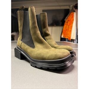 Dr. Martens Maybole Chelsea Boots Olive Green Nubuck Square Toe Womens 9